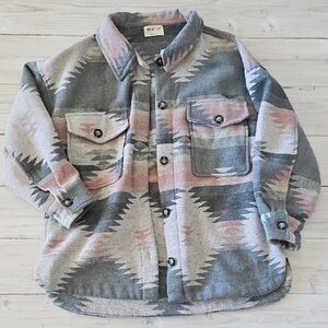 Oversized Patterned Shacket - Gray, Pink, and Cream